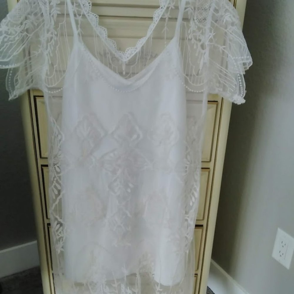 MISSLOOK White Spaghetti Strap Slip Dress with Lace Overlay XL- NEVER WORN